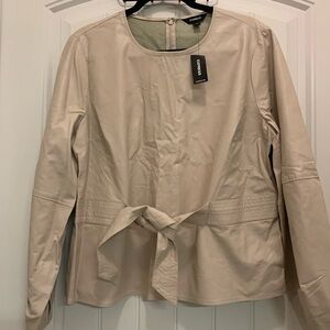 NWT Express Women's Nude/Cream Faux leather long sleeve shirt.